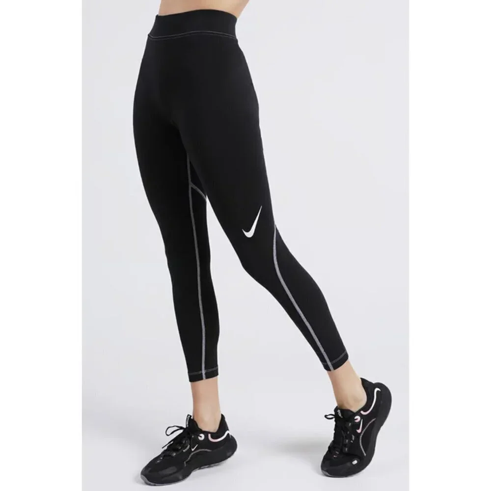 Nike Black Swoosh Graphic High-Rise Leggings Size XS - 47716